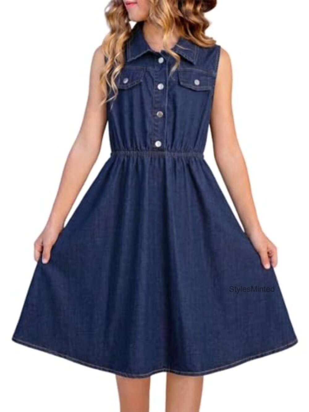 Girls Sleeveless Denim Sundress Casual Summer Dress 6-15